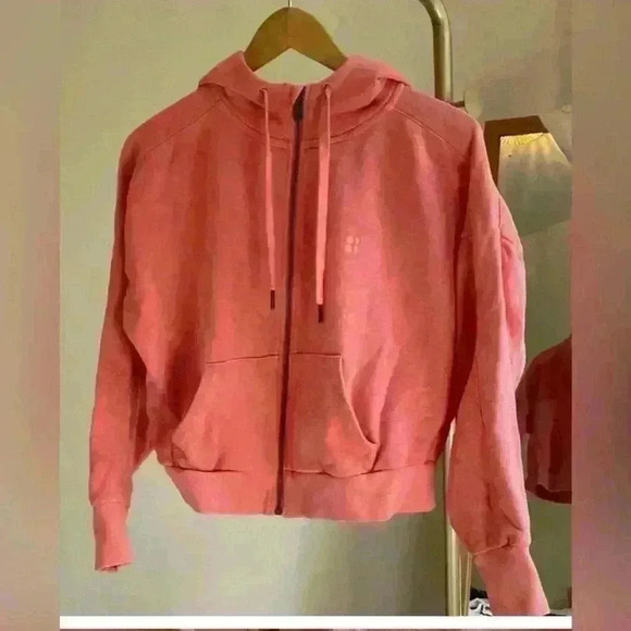 Sweaty Betty Zip Hoodie 100% Cotton Loungewear Activewear Pink Medium - Picture 2 of 8